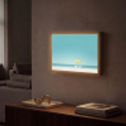 Strand - Blauwe lucht - Geel - Parasol Light Box met batterij (Wandlamp) middel -sfeer1