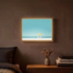 Strand - Blauwe lucht - Geel - Parasol Light Box met batterij (Wandlamp) middel -sfeer4