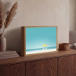 Strand - Blauwe lucht - Geel - Parasol Light Box met batterij (Wandlamp) middel -sfeer2