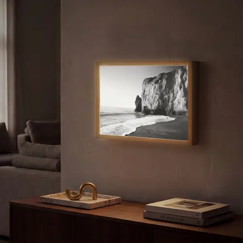 Strand - Klif - Golven - Voetstappen Light Box met batterij (Wandlamp) middel -sfeer1