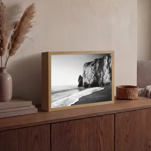 Strand - Klif - Golven - Voetstappen Light Box met batterij (Wandlamp) middel -sfeer2