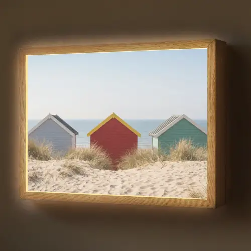 Strand - Huisjes - Kleurrijk - Duinen Light Box met batterij (Wandlamp) middel -z3d_website