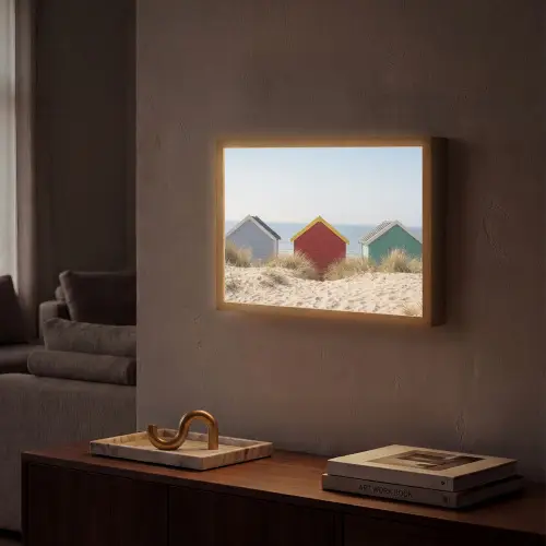Strand - Huisjes - Kleurrijk - Duinen Light Box met batterij (Wandlamp) middel -sfeer1