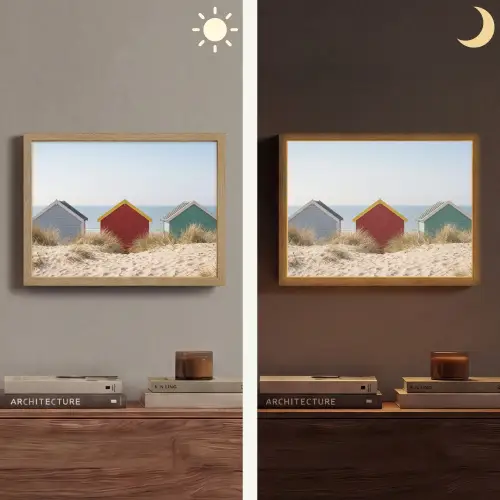 Strand - Huisjes - Kleurrijk - Duinen Light Box met batterij (Wandlamp) middel -sfeer3