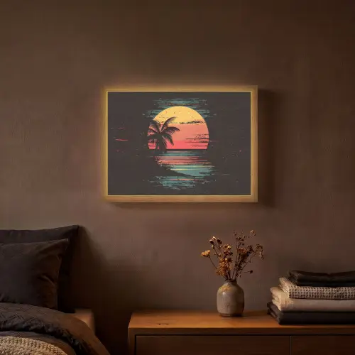 Strand - Minimalistisch - Zon - Oranje Light Box met batterij (Wandlamp) middel -sfeer4