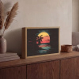 Strand - Minimalistisch - Zon - Oranje Light Box met batterij (Wandlamp) middel -sfeer2