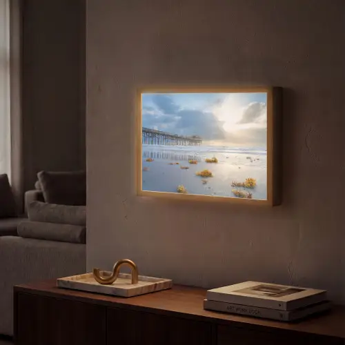 Strand - Pier - Zeewier - Zee - Zomer Light Box met batterij (Wandlamp) middel -sfeer1