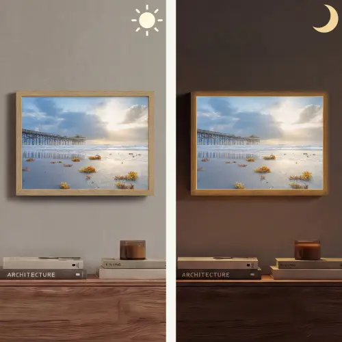Strand - Pier - Zeewier - Zee - Zomer Light Box met batterij (Wandlamp) middel -sfeer3
