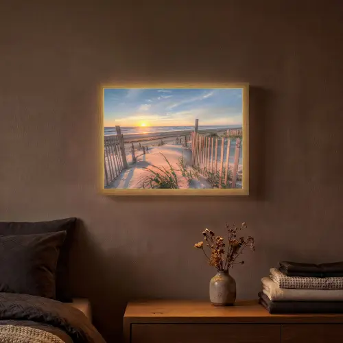 Strand - Zee - Duin - Zonsondergang - Landschap Light Box met batterij (Wandlamp) middel -sfeer4