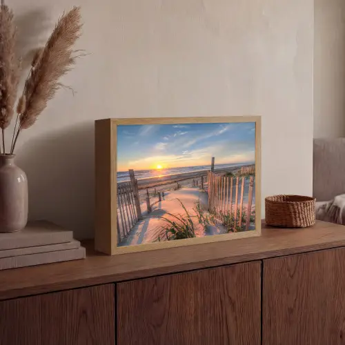 Strand - Zee - Duin - Zonsondergang - Landschap Light Box met batterij (Wandlamp) middel -sfeer2