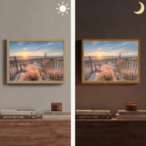 Strand - Zee - Duin - Zonsondergang - Landschap Light Box met batterij (Wandlamp) middel -sfeer3