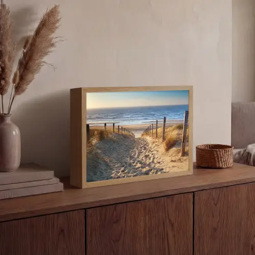 Strand - Zee - Nederland - Duinen - Zon Light Box met batterij (Wandlamp) middel -sfeer2