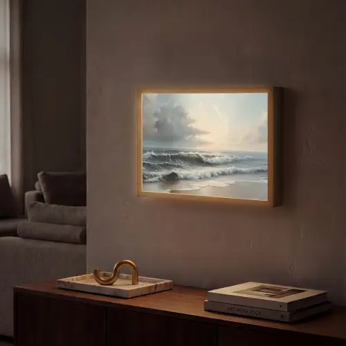 Strand - Zee - Zonsondergang Light Box met batterij (Wandlamp) middel -sfeer1