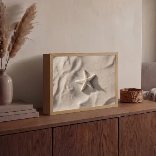 Strand - Zeester - Zand - Beige Light Box met batterij (Wandlamp) middel -sfeer2
