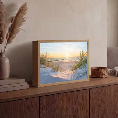 Strand - Zon - Duin - Gras - Zand - Horizon Light Box met batterij (Wandlamp) middel -sfeer2