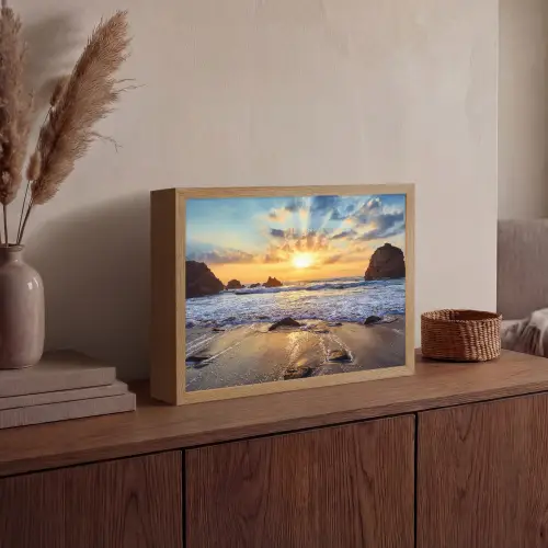 Strand - Zonsondergang - Natuur - Zee - Landschap Light Box met batterij (Wandlamp) middel -sfeer2