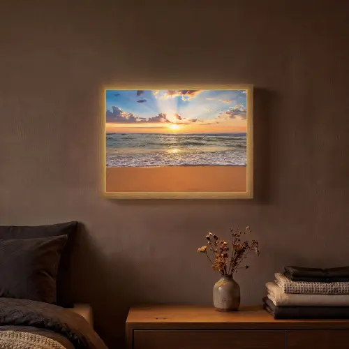 Strand - Zonsondergang - Zee - Wolken - Horizon Light Box met batterij (Wandlamp) middel -sfeer4