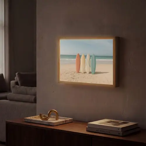 Strand - Surfbord - Pastel Light Box met batterij (Wandlamp) middel -sfeer1