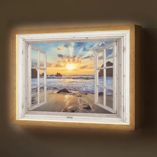 Strand - Doorkijk - Zonsondergang - Landschap - Zee - Natuur Light Box met batterij (Wandlamp) middel -z3d_website