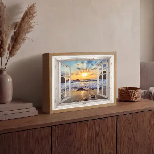 Strand - Doorkijk - Zonsondergang - Landschap - Zee - Natuur Light Box met batterij (Wandlamp) middel -sfeer2