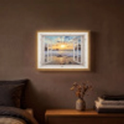 Strand - Doorkijk - Zonsondergang - Landschap - Zee - Natuur Light Box met batterij (Wandlamp) middel -sfeer4