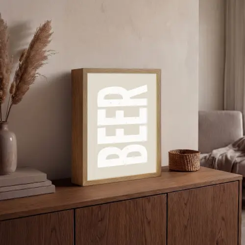 Beer - Japandi - Beige - Decoratie Light Box met batterij (Wandlamp) middel -sfeer2