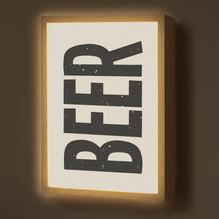 Beer - Vintage - Zwart - Beige Light Box met batterij (Wandlamp) middel -z3d_website