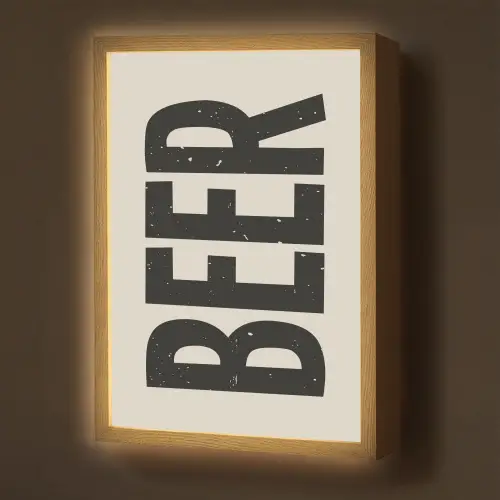 Beer - Vintage - Zwart - Beige Light Box met batterij (Wandlamp) middel -z3d_website