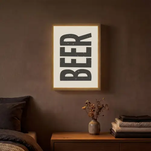 Beer - Vintage - Zwart - Beige Light Box met batterij (Wandlamp) middel -sfeer4