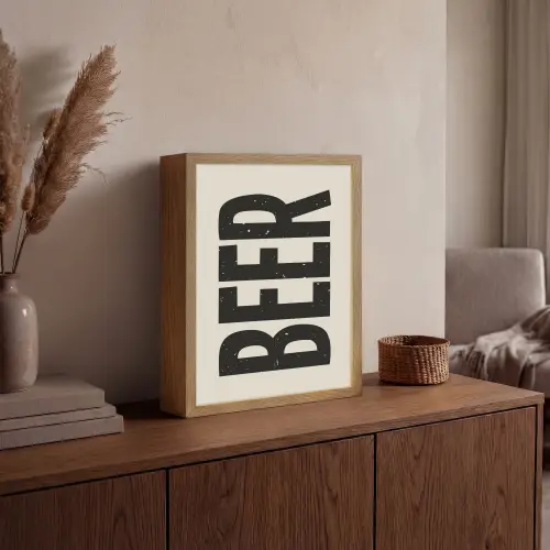 Beer - Vintage - Zwart - Beige Light Box met batterij (Wandlamp) middel -sfeer2