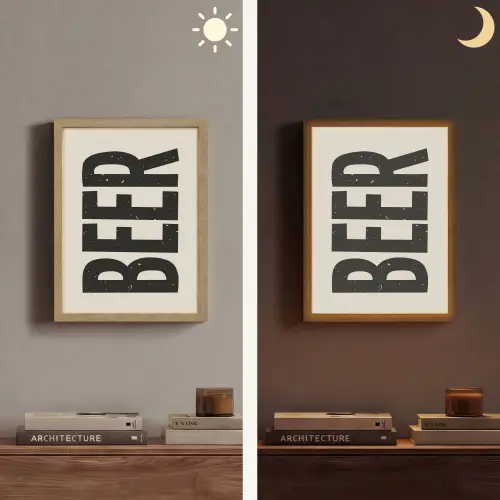 Beer - Vintage - Zwart - Beige Light Box met batterij (Wandlamp) middel -sfeer3