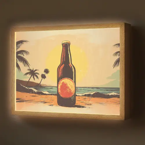 Bierfles - Zonsondergang - Palmbomen - Zee Light Box met batterij (Wandlamp) middel -z3d_website