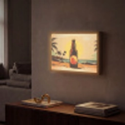 Bierfles - Zonsondergang - Palmbomen - Zee Light Box met batterij (Wandlamp) middel -sfeer1