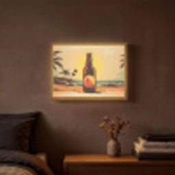 Bierfles - Zonsondergang - Palmbomen - Zee Light Box met batterij (Wandlamp) middel -sfeer4