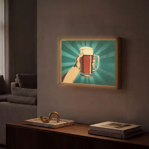 Bierglas - Schuim - Retro - Groen Light Box met batterij (Wandlamp) middel -sfeer1