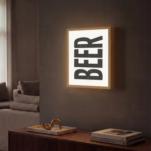 Bier - Japandi - Decoratie - Zwart Light Box met batterij (Wandlamp) middel -sfeer1
