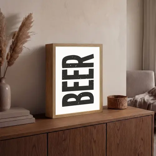 Bier - Japandi - Decoratie - Zwart Light Box met batterij (Wandlamp) middel -sfeer2