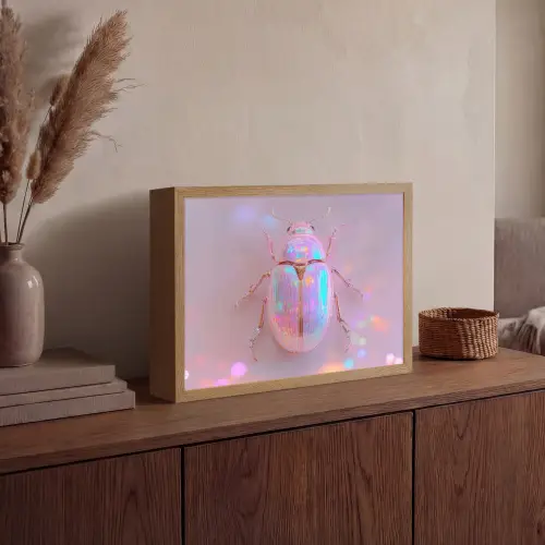 Kever - Metallic - Lichteffect - Roze Light Box met batterij (Wandlamp) middel -sfeer2