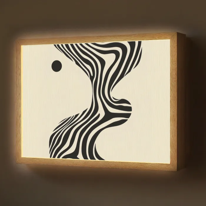 Beige - Lijnen - Golvend - Abstract Light Box met batterij (Wandlamp) middel -z3d_website
