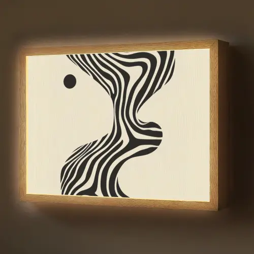 Beige - Lijnen - Golvend - Abstract Light Box met batterij (Wandlamp) middel -z3d_website