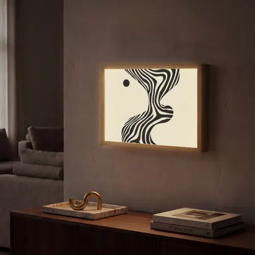 Beige - Lijnen - Golvend - Abstract Light Box met batterij (Wandlamp) middel -sfeer1