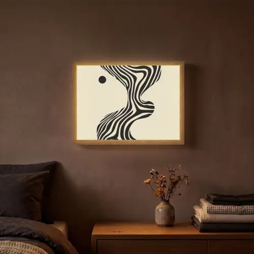 Beige - Lijnen - Golvend - Abstract Light Box met batterij (Wandlamp) middel -sfeer4