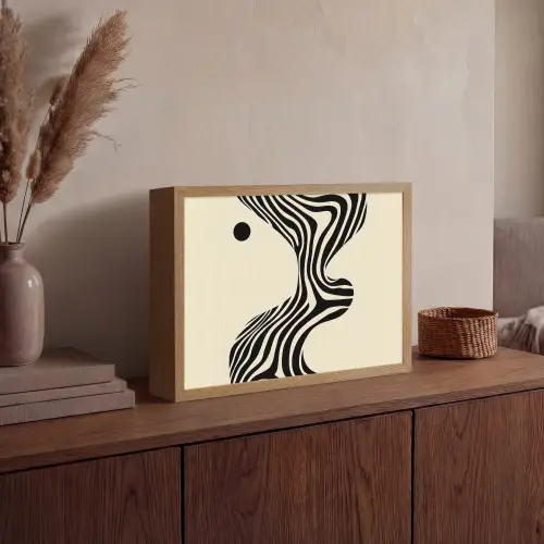 Beige - Lijnen - Golvend - Abstract Light Box met batterij (Wandlamp) middel -sfeer2