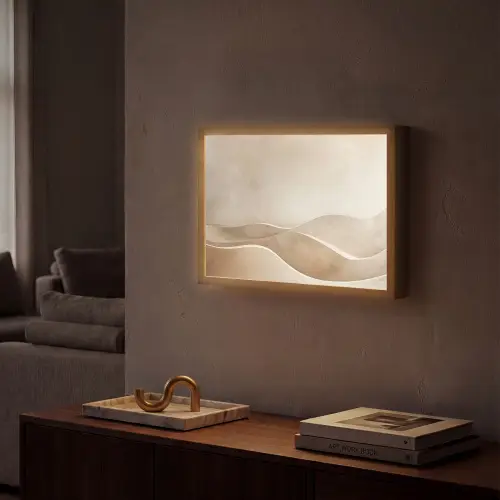 Beige - Natuur - Abstract - Modern Light Box met batterij (Wandlamp) middel -sfeer1