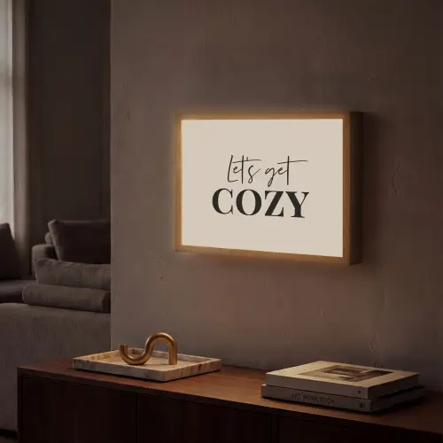 Beige - Winter - Quote - Cozy Light Box met batterij (Wandlamp) middel -sfeer1