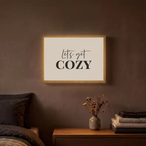 Beige - Winter - Quote - Cozy Light Box met batterij (Wandlamp) middel -sfeer4