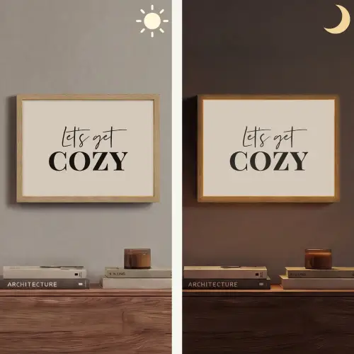 Beige - Winter - Quote - Cozy Light Box met batterij (Wandlamp) middel -sfeer3