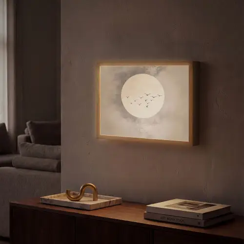 Vogel - Beige - Japandi Light Box met batterij (Wandlamp) middel -sfeer1