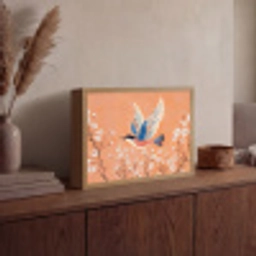 Vogel - Bloesemtakken - Warm - Kleurrijk Light Box met batterij (Wandlamp) middel -sfeer2