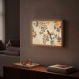 Vogel - Tak - Bloemen - Oranje Light Box met batterij (Wandlamp) middel -sfeer1